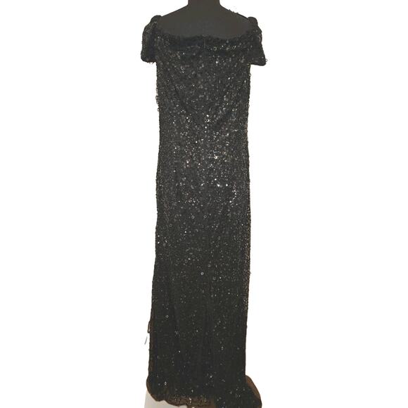 NWT! Adrianna Papell Women's Off Shoulder Black Sequins Maxi Gown Sz 14 $299 - Picture 9 of 12